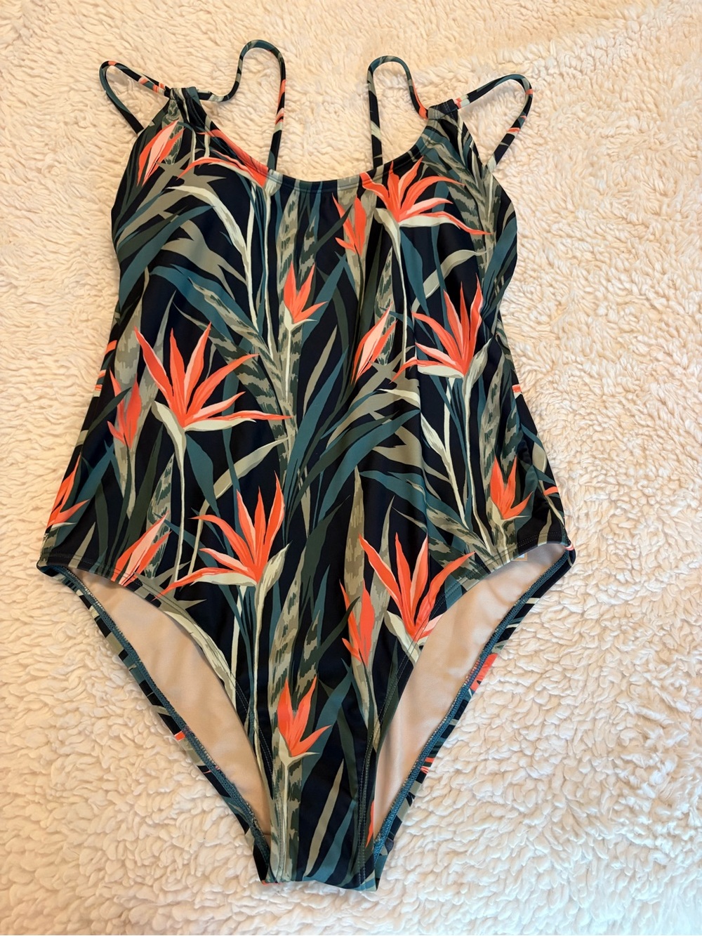 NWT Tropical Floral One Piece Swimsuit Size Large 12-14 Adjustable Straps